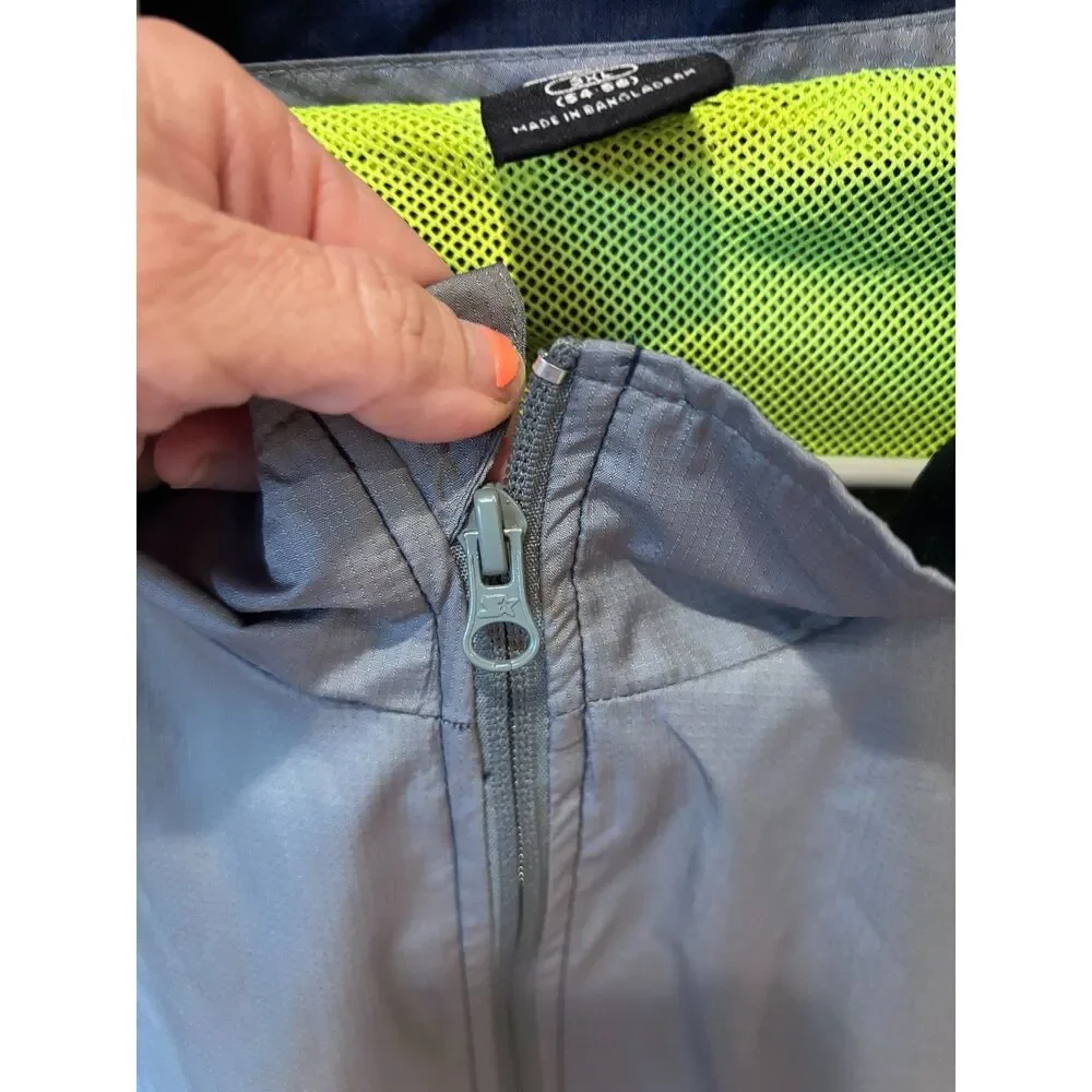 Starter Windbreaker Jacket Mens 3XL Gray Navy Colorblock Lightweight Mesh